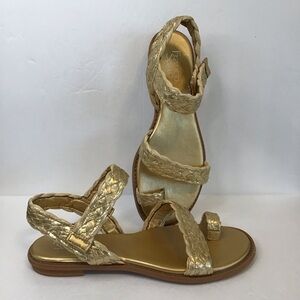 Franco Sarto Women's Metallic Gold Graze Braided Toe Strap Sandals 9 NEW